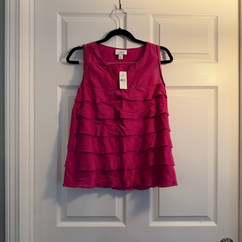 LOFT Ruffle Tiered Blouse Pink XS Silk Blend Boho Work Office
